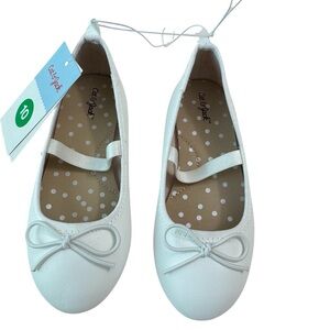 Cat & Jack Girls White Ballet Flats Size 10 NWT Classic Bow Dress Shoes